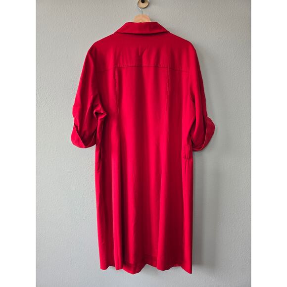 Michael Kors Red Utility Shirt Dress 18W Zip Front Gold Buttons Pocket Style - Picture 5 of 8